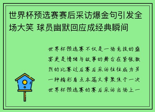 世界杯预选赛赛后采访爆金句引发全场大笑 球员幽默回应成经典瞬间 世界杯预选赛赛后采访爆金句引发全场大笑 球员幽默回应成经典瞬间